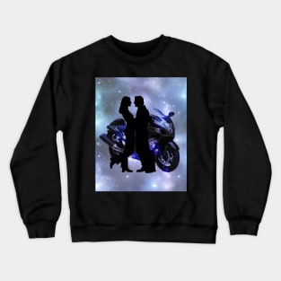 Motorcycle couple in Blue Crewneck Sweatshirt